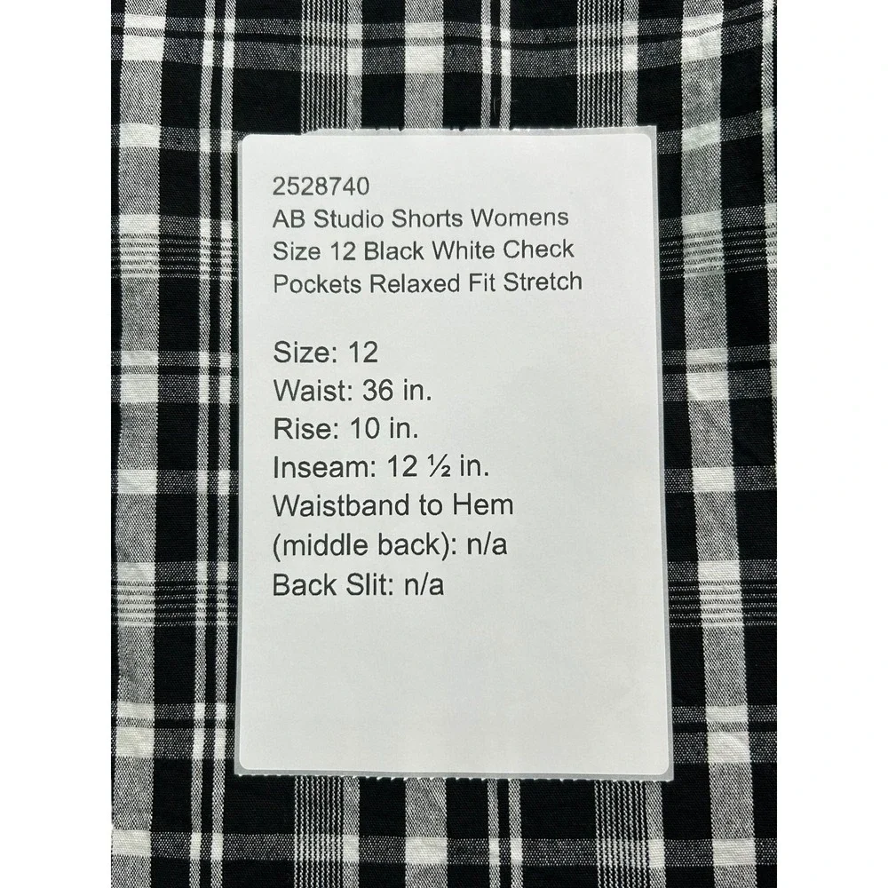 AB Studio Shorts Womens Size 12 Black White Check Pockets Relaxed Fit Stretch
